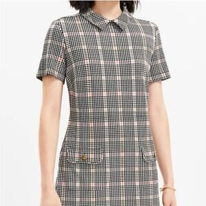 NWOT Loft Plaid Ponte Button Pocket Shift Dress Size Medium